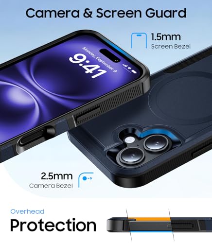Magnetic for iPhone 17 Case Rugged Dual-Layer Shockproof Blue | Military-Grade Heavy Duty Protection, Fit for Magsafe, Matte Finish Scratch Resistant Anti-Fingerprint, Anti-Slip Phone Cover - color: Blue