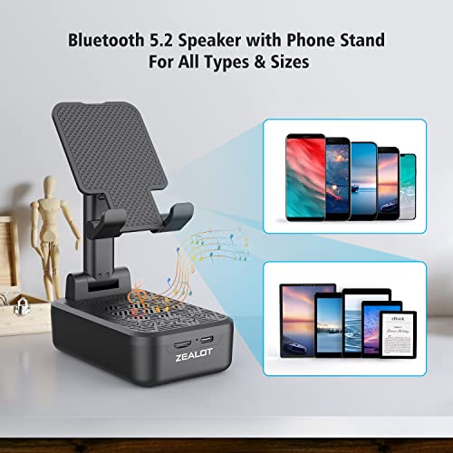 ZEALOT Cell Phone Stand with Wireless Bluetooth Speaker, Phone Holder and Wireless Induction Speaker Amplifier Dock Compatible with iPhone/ipad/Samsung,Gifts for Women Men Dad Him Her-Black - color: Black