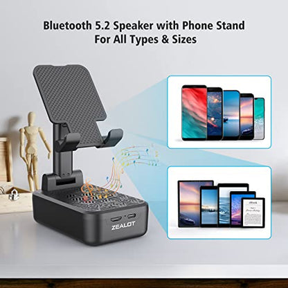 ZEALOT Cell Phone Stand with Wireless Bluetooth Speaker, Phone Holder and Wireless Induction Speaker Amplifier Dock Compatible with iPhone/ipad/Samsung,Gifts for Women Men Dad Him Her-Black - color: Black
