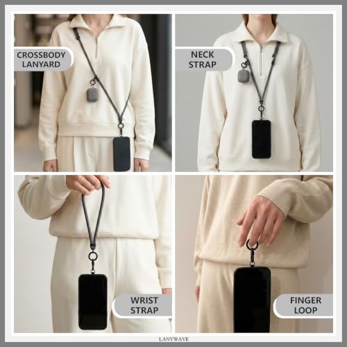 4-in-1 Phone Lanyard, Crossbody, Neck, Wrist & Finger Strap - color: Gray
