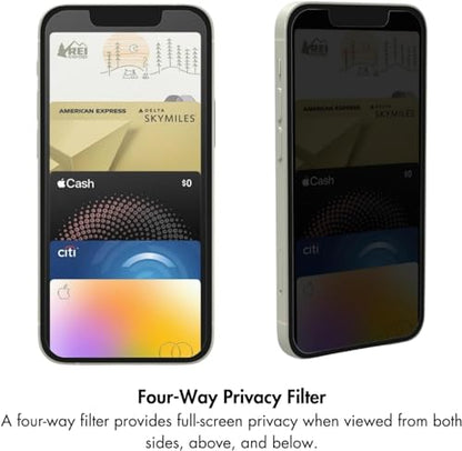 ZAGG InvisibleShield Glass Privacy Screen Protector for iPhone 13, iPhone 13 Pro, and iPhone 14 – 3X Impact and Scratch Protection, Tempered Glass, Smudge-Free, Two-way Privacy, Clear