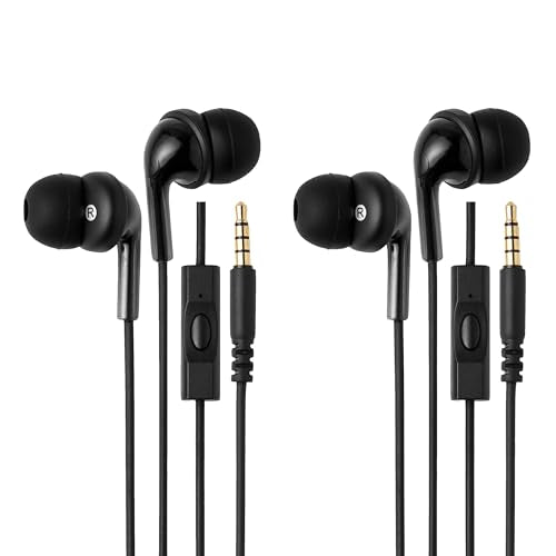 Amazon Basics 3.5mm Wired Earbuds 2 Pack, In-Ear Headphones with Built-In Microphone & Track Control, S/M/L Ear Tips, Compatible with Phones, Laptops & Tablets - size: 2 Pack, style: 3.5mm Aux