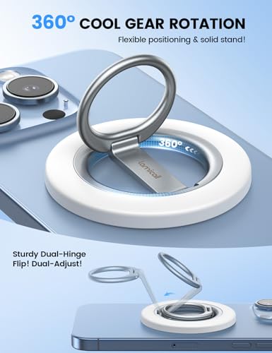 Lamicall Magnetic Phone Ring Grip Stand, Stable Dual-Hinge for MagSafe - color: Snow White
