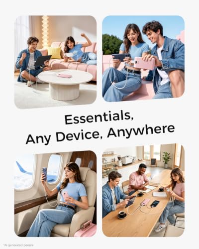 VEGER Portable Charger for iPhone, Power Bank Built in Cables and Wall Plug - color: F Dark Pink