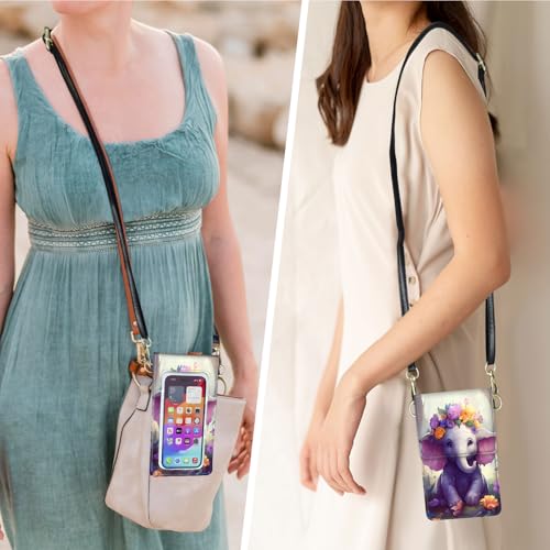 for Women Cell Phone Purse,with Touchscreen Cell Phone Purse,PU Leather Shoulder Bag Waterproof Phone Wallet Case with Clear Touch Screen Window up to 6.7 inch Smartphone, - color: Cute Elephant and Flowers-238