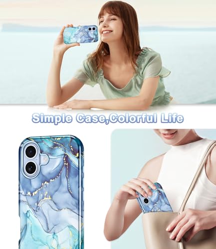 Btscase Compatible with iPhone 17 Case 6.3 Inch 2025,Marble Pattern 3 in 1 Heavy Duty Shockproof Full Body Rugged Hard PC+Soft Silicone Drop Protective Women Girl Phone Cases, Blue Cyan - color: Blue Cyan, size: iPhone 17