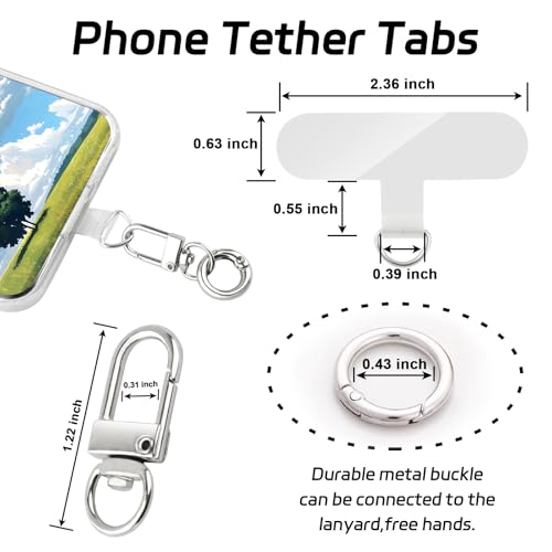 Phone Tether Tab, 10 Pieces Universal Phone Lanyard Patch Without Adhesive with 20 Pieces Swivel Lanyard Snap Hook,Phone Strap Replacement Part for All Full Phone Cases(Transparent) - color: Transparent+Spring Ring