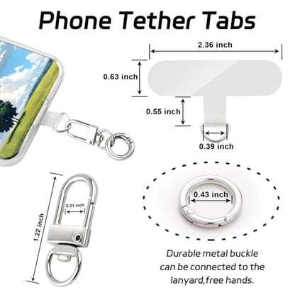 Phone Tether Tab, 10 Pieces Universal Phone Lanyard Patch Without Adhesive with 20 Pieces Swivel Lanyard Snap Hook,Phone Strap Replacement Part for All Full Phone Cases(Transparent) - color: Transparent+Spring Ring