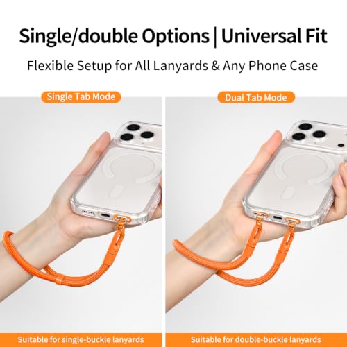 saxsion Side-Mount Phone Tether Tab, Metal Lanyard Patch, 360° Swivel Clip, 304 Stainless Steel, Won't Block Charging Port - color: Hermes Orange
