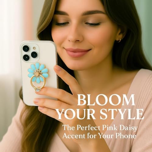 NXVX Daisy Flower Phone Ring Holder, Blue Bling Finger Grip & Kickstand - color: Blue