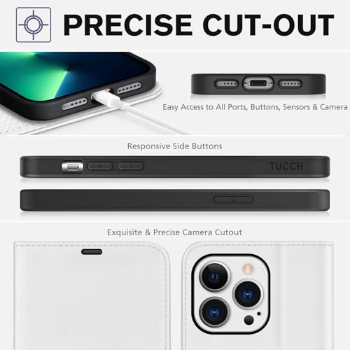 TUCCH Wallet Case for iPhone 13 Pro Max (6.7") 2021, 4 Card Holders, White - color: White