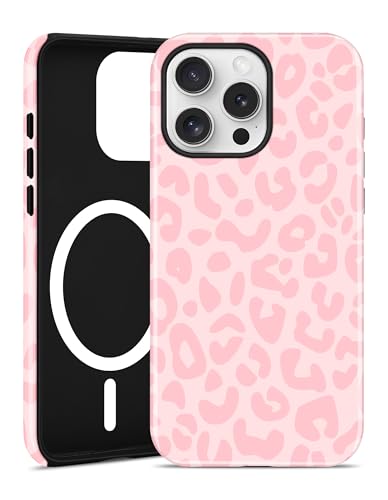Jusy Magnetic Cheetah Phone Case for iPhone 16 Pro Max,Pink Leopard | Compatible with MagSafe,Cute Aesthetic Tortoise Shell Design,TPU and PC Protective Shockproof Cover - color: Pink Leopard