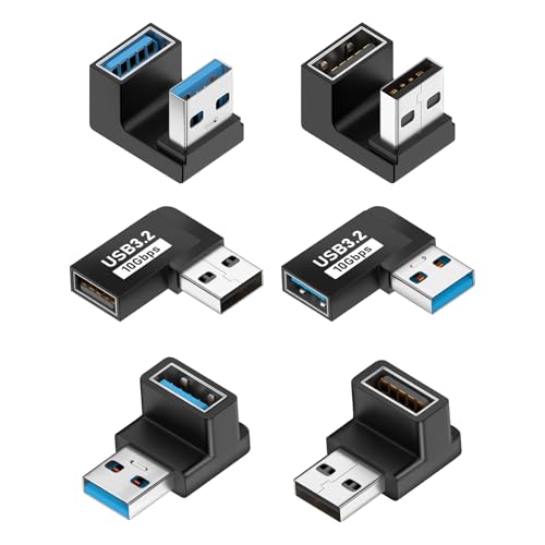 UCEC 6-Pack 90/180 Degree USB 3.2 Angle Adapter, USB A Male to USB A Female - style: 6Pack A Male to A Female ( 90 Degree & 180 Degree)
