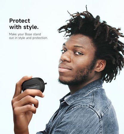 SURITCH Case Cover for Bose Ultra Open Earbuds(2024), Shockproof Protective Cover for Bose Ultra Open Wireless Ear Earbuds Charging Case Accessories with Carabiner, Black - color: Black