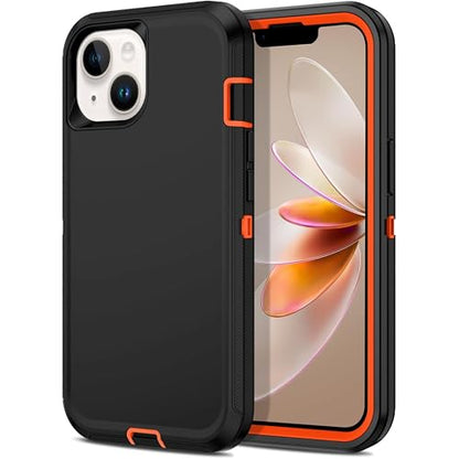Apple iPhone 13 / iPhone 14 / iPhone 15 / iPhone 16e Case (6.1") Rugged Case Heavy Duty Shockproof Dust/Drop Proof Dual Layer Cover Orange - color: Orange