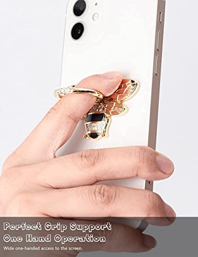 Allengel Bee Phone Ring Holder Finger Kickstand with Crystal, Cute Phone Ring Grip Holder for iPhone or Smartphone Cases, Gold Black - color: gold02