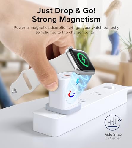 [3 in 1] USB C Charger Block for Apple Watch Charger Magnetic Fast Charging - color: White