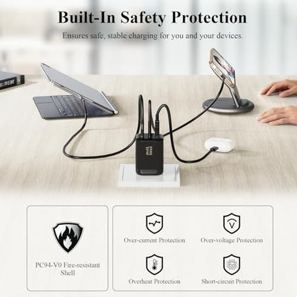 Minthouz 67W GaN Charger, 3-Port Fast Charging Power Adapter with Type-C & USB-A, for iPhone 17/16/15, iPad Pro, MacBook Air/Pro, Galaxy S25/S24, Google Pixel, Compact Travel Charger with 3.9FT Cable