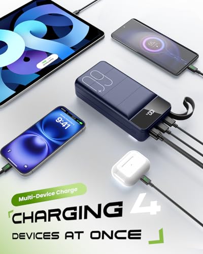 Portable Charger 60000mAh Power Bank 22.5W Fast Charging USB C Battery Pack - color: Blue