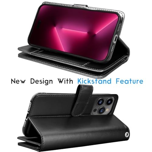 Tekcoo Wallet Case Compatible with iPhone 16 Pro (6.3 inch) 2024 Luxury ID Cash Credit Card Slots Holder Carrying Pouch Folio Flip PU Leather Cover [Detachable Magnetic Hard Case] with Strap [Black] - color: Black, size: 16 Pro