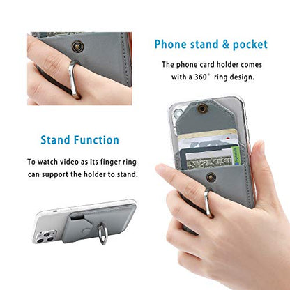 Self Adhesive Phone Card Wallet with Ring Stand Flip Cover, Grey - color: Light Grey