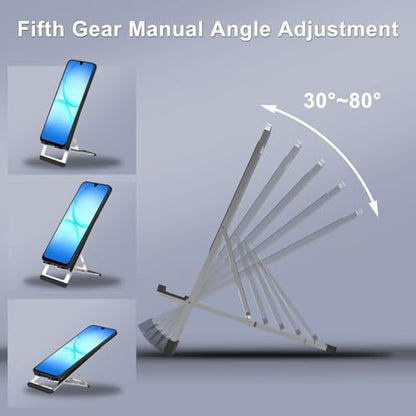 Cell Phone Stand,Aluminum Foldable Phone Holder for Desk,Adjustable Phone Kickstands Travel Essentials for iPhone 17 16 15 14 13 12 11 Pro Max Plus Samsung S25 S24 S23 Ultra Plus-Silver