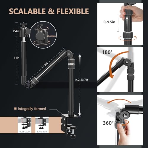 RAUBAY Camera Desk Mount, Magic Arm with C Clamp, 1/4", DMA01