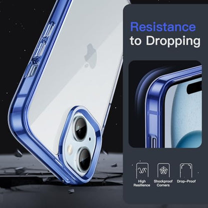 JETech Case for iPhone 15, Anti-Yellowing, Dark Blue | Shockproof Protection, Scratch Resistant Hard PC Back, Durable Transparent TPU Bumper - color: Dark Blue, size: iPhone 15