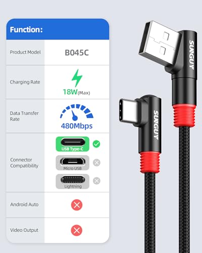 SUNGUY Right Angle USB C to A Cable 2Pack [1FT/0.3m] 18W Short 90 Degree USB 2.0 USB A to C Fast Charging Data Sync Cable Nylon Braided for iPhone 16 15 Pro/Pro Max/Plus Samsung Galaxy S24/S23, iPad - size: 1FT