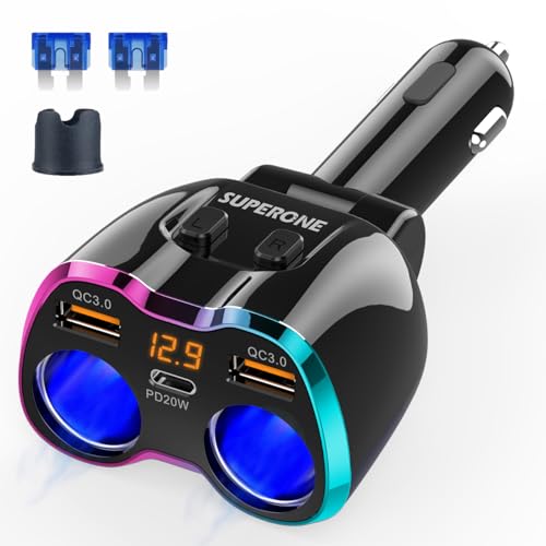 Cigarette Lighter Splitter, 180W 2-Socket Cigarette Lighter Adapter - color: Pinkish Blue