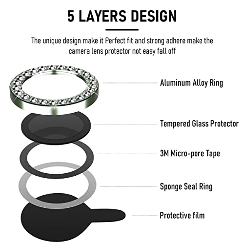 Suoman 3-Pack for iPhone 13 Pro Max/iPhone 13 Pro Camera Lens Protector, 9H Hardness Tempered Glass Film, [Flash Diamonds] [Does not Affect Night Shots] Individual Metal Protective Cover -Green - color: Diamond Green