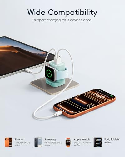 VRURC Charger for Apple Watch, Built-in Wireless Magnetic Charging Station for iWatch SE/11/10/9/8/7/6/5/4, PD 20W USB C Charging Block, Foldable Wall Charger Fast for iPhone 17/16/15/14/13-Green - color: Green