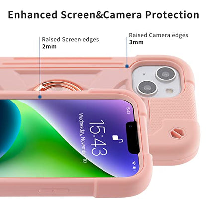 MARKILL Compatible with iPhone 14 Plus Case 6.7 Inch with 360 Degree Rotate Ring Stand, Military Grade Drop Protection Full Body Rugged Heavy Duty Protective Cover for iPhone 14 Plus Pink - color: Pink, size: iPhone 14 Plus 6.7"