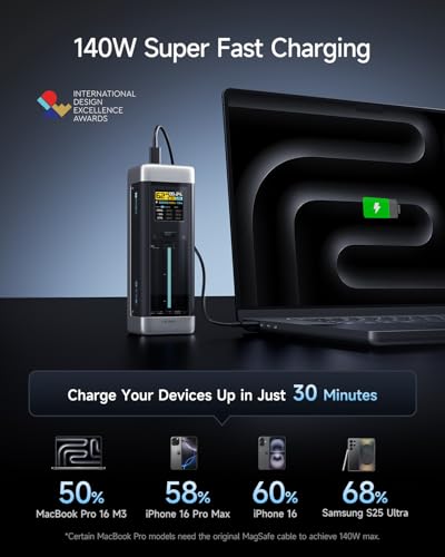 CUKTECH NO.20 140W Power Bank, 25,000mAh 3-Port Laptop Portable Charger, Fast Charging Battery Pack for Travel and Outdoor Work, Compatible with iPhone 16/15/14 Series, MacBook, Samsung, and More