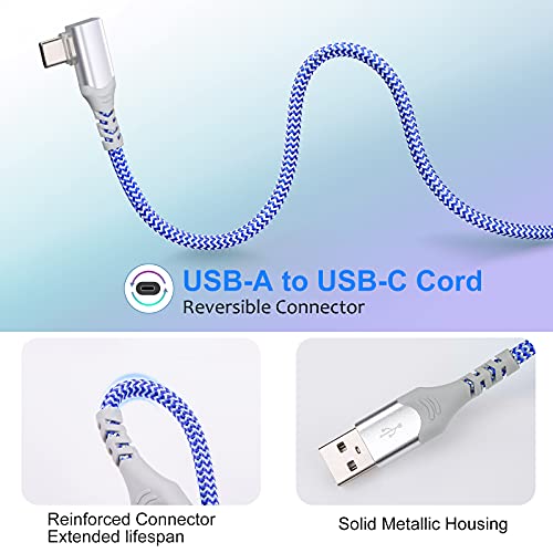 Eversame Right Angle USB C Cable(4-Pack 10ft), Nylon Braided USB A to USB C Charger Fast Charging Cord Compatible with Samsung Galaxy S24 S23 S8 S9 S10 Plus S20, Note 20 10 9 8, LG V50 V40, iPhone 15 - color: Blue White Purple Pink