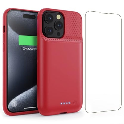 Battery Case for iPhone 15Pro Max, Upgrade 8600mah Portable Slim Battery Charging Case, 15W Fast Charging Rechargeable Protective Extended Charger Cover for iPhone 15 Pro Max (6.7 inch)-Red - color: Red