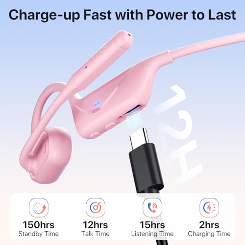Open Ear Headphones with Mic, 29g Bluetooth Headset, Air Conduction Headphones with Dual Device Connection & Mute, Wireless Headset with Mic for Work, Driving, Office, Workout, Pink - color: Pink