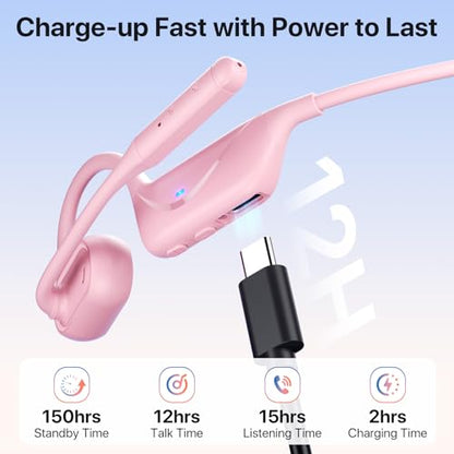 Open Ear Headphones with Mic, 29g Bluetooth Headset, Air Conduction Headphones with Dual Device Connection & Mute, Wireless Headset with Mic for Work, Driving, Office, Workout, Pink - color: Pink