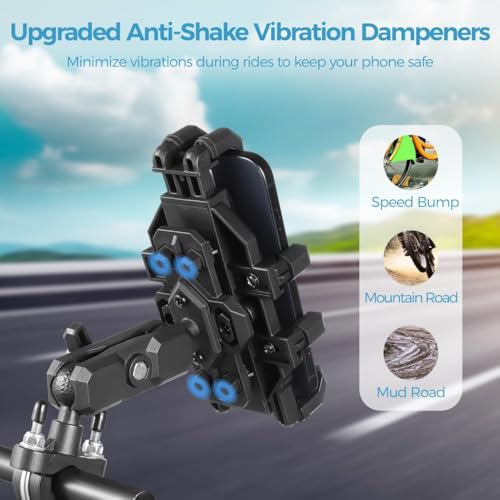 Vibration Dampening Motorcycle Phone Holder, Adjustable Mount for 4.7-7.2 Phones with Anti-Shake Features