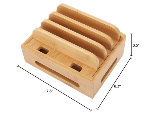 Oumefar Bamboo Multi-Device Stand Holder Charging Station Phone Tablet Charger Organizer 4 in 1 Charging Station for Multiple Devices for Meeting Rooms Restaurants Hotels and Homes