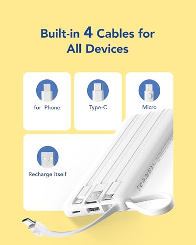 VRURC Portable Charger, Built-in Cables Power Bank 10000mAh - color: White