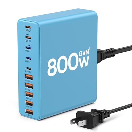 800W USB C Charger Block,10-Port Charging Station