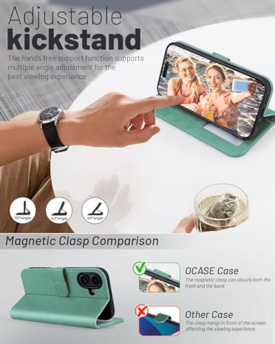 OCASE for iPhone 17 Wallet Case, Card Holder, Green | RFID Blocking, Kickstand, Magnetic Closure, PU Leather Flip Folio, Shockproof TPU Shell, Protective Phone Cover (6.3") 2025 - color: Green