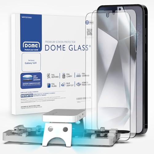 DOME GLASS Whitestone [Authentic full coverage] Tempered glass screen protector for Galaxy S24 with UV lamp [2pack] - size: S24