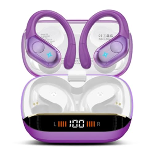 Bluetooth 5.4 Headphones Wireless Earbuds Sports, 75Hrs Bass Hi-Fi Stereo - color: Y-Starry Deep Purple