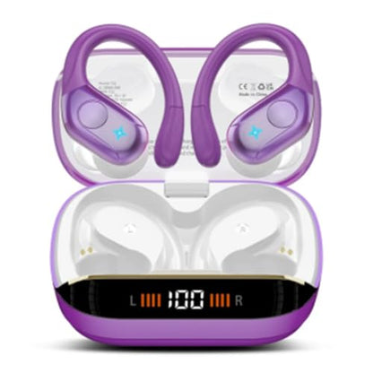 Bluetooth 5.4 Headphones Wireless Earbuds Sports, 75Hrs Bass Hi-Fi Stereo - color: Y-Starry Deep Purple