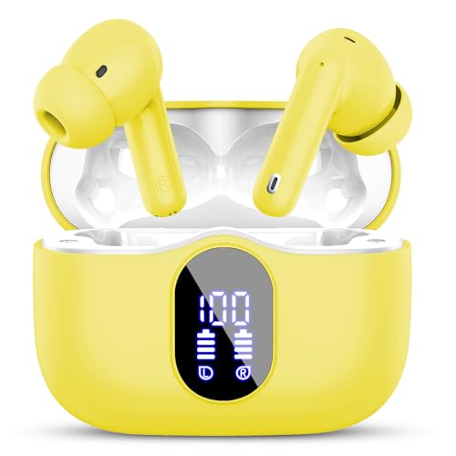 Wireless Earbuds, Bluetooth 5.4 Headphones Bass Stereo/Clear Calls, Yellow - color: Yellow