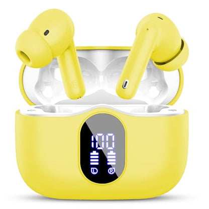 Wireless Earbuds, Bluetooth 5.4 Headphones Bass Stereo/Clear Calls, Yellow - color: Yellow