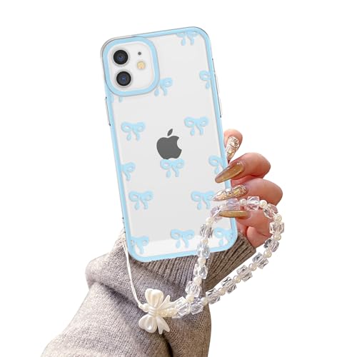 EYZUTAK Case for iPhone 11, Clear Cute Ribbon Bowknot Aesthetic Phone Case with Charm Bracelet Chain Raised Camera Protection Stylish Soft Durable TPU Protective Cover for Women Girls - Blue - color: Blue, size: iPhone 11