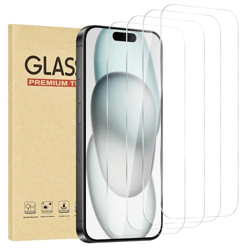 4 Pack for iPhone 15 Screen Protector，Premium Tempered Glass Film 9H Hardness，Scratch Resistant，Bubble Free，Easy Installation，Ultra Durable，HD Clear，Case Friendly [6.1 inch] - size: iPhone 15